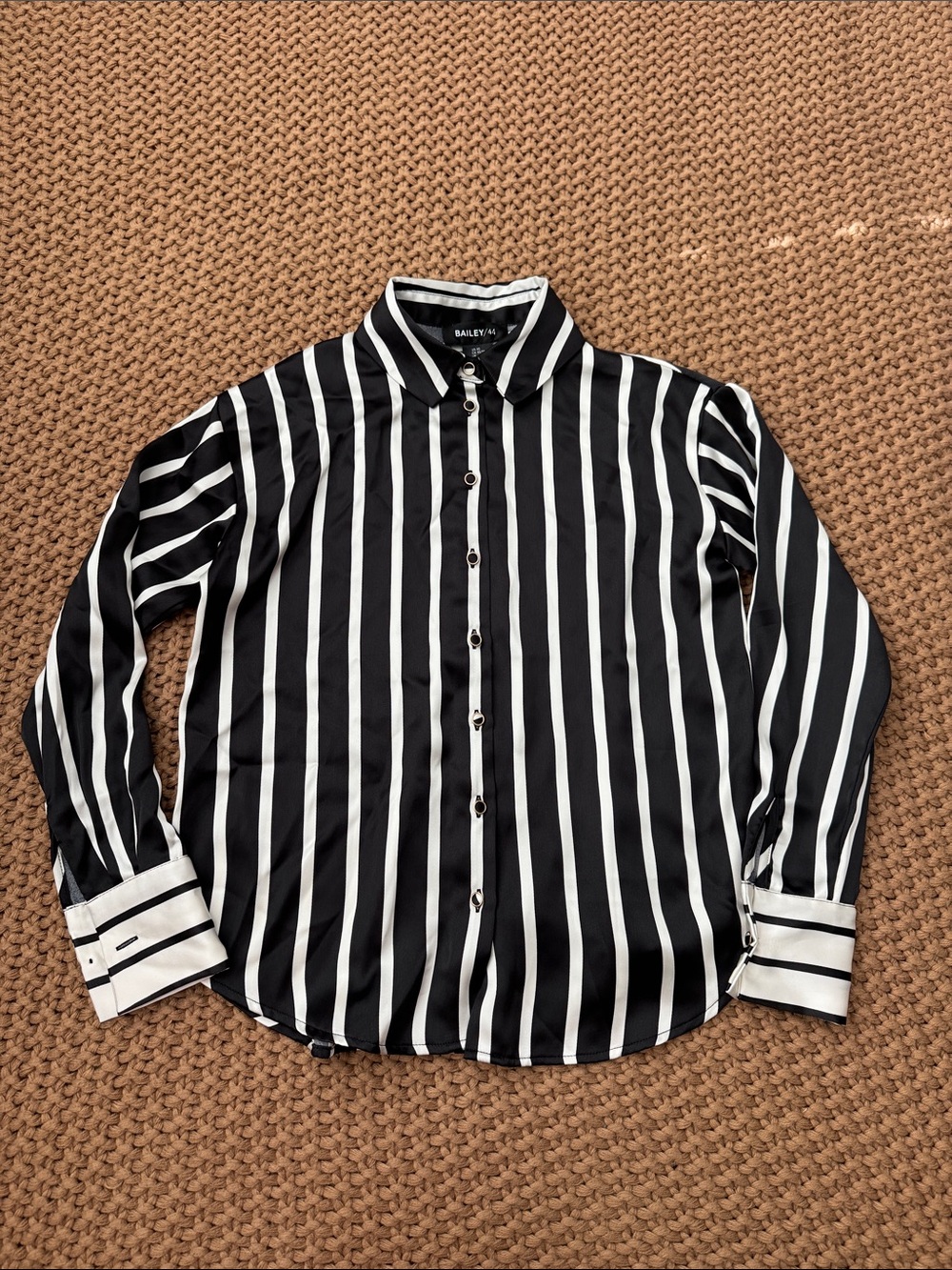 Bailey 44 Black White Vertical Stripe Button Down Shirt Blouse Long Sleeve XS
